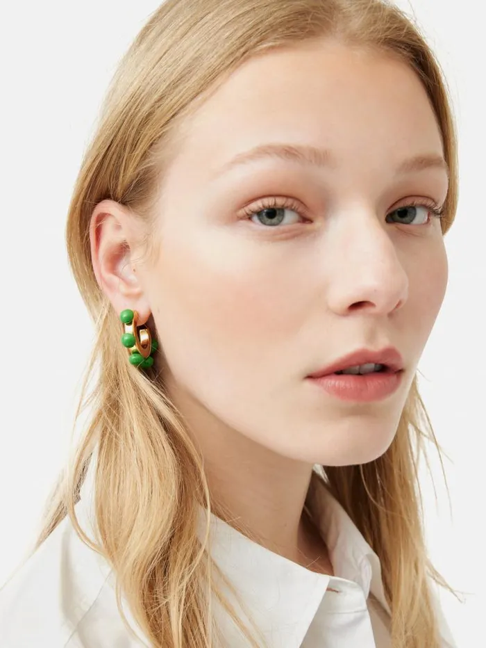 Ball Hoop Earrings Green Women Jigsaw Jewellery