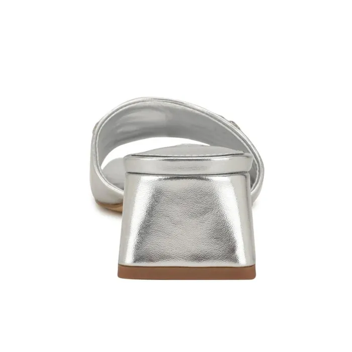 Bamsy Block Heel Slide Sandals Silver Women Nine West Sandals
