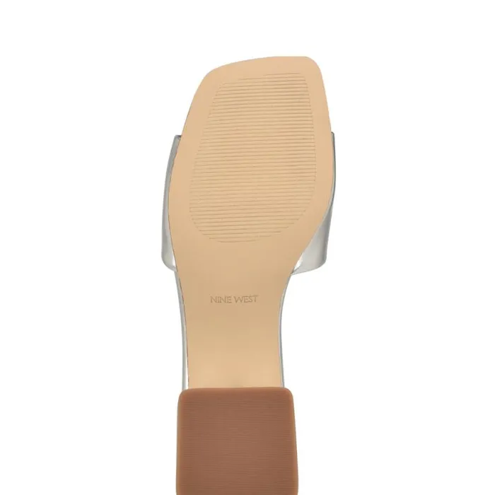 Bamsy Block Heel Slide Sandals Silver Women Nine West Sandals