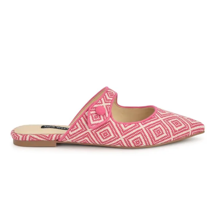 Barbra Flat Mules Pink Raffia Women Nine West Flats