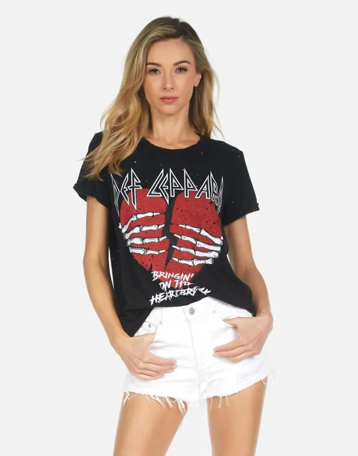 Bess X Def Leppard Heartbreak Black Women Lauren Moshi Short Sleeve