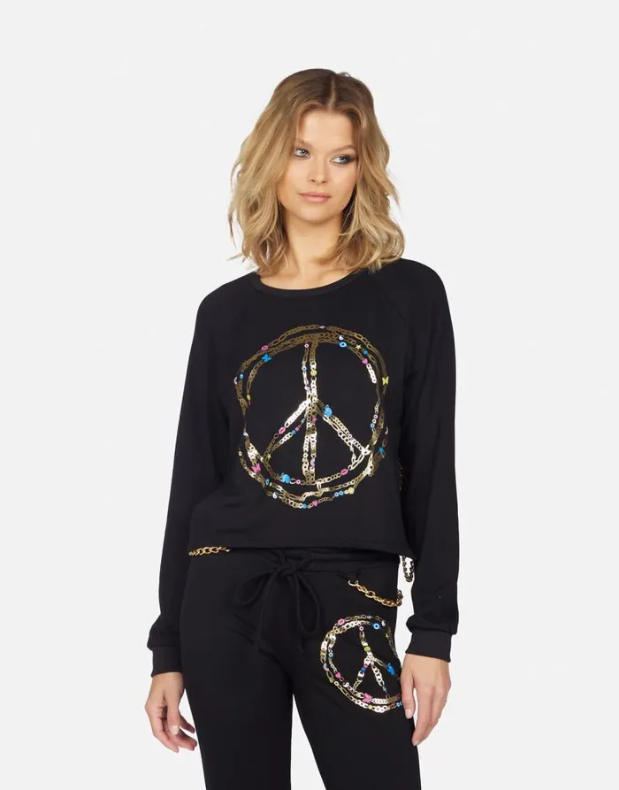 Bethany Foil Chain Peace Black Women Lauren Moshi Long Sleeve