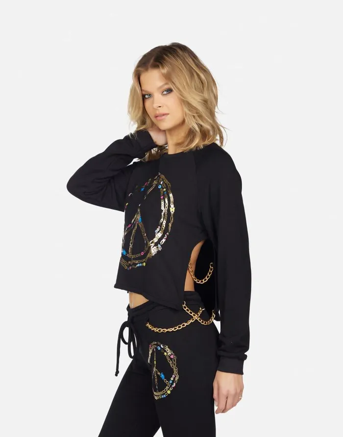 Bethany Foil Chain Peace Black Women Lauren Moshi Long Sleeve