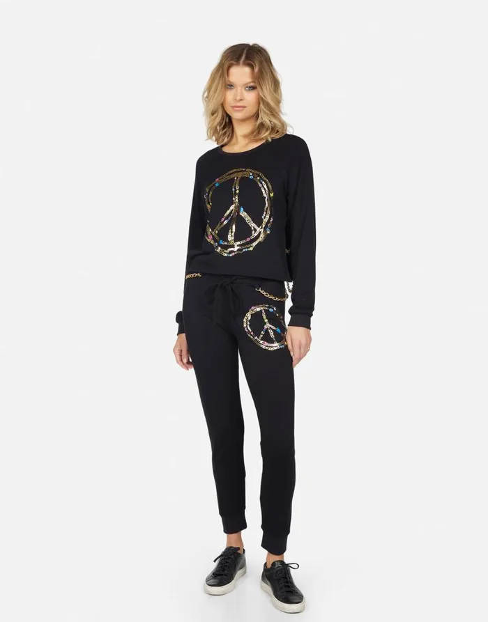 Bethany Foil Chain Peace Black Women Lauren Moshi Long Sleeve