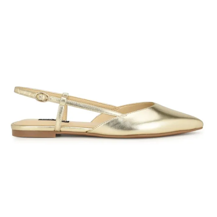 Bircah Pointy Toe Flat Slingbacks Gold Women Nine West Flats