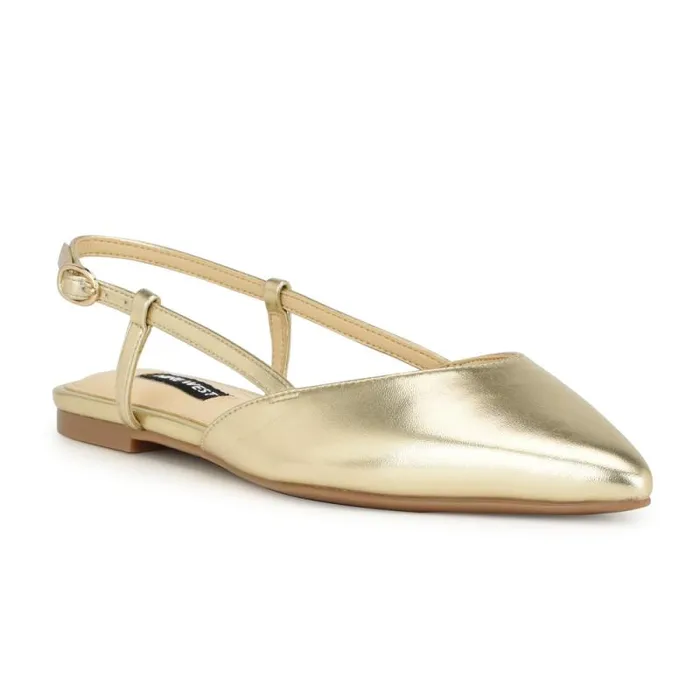 Bircah Pointy Toe Flat Slingbacks Gold Women Nine West Flats