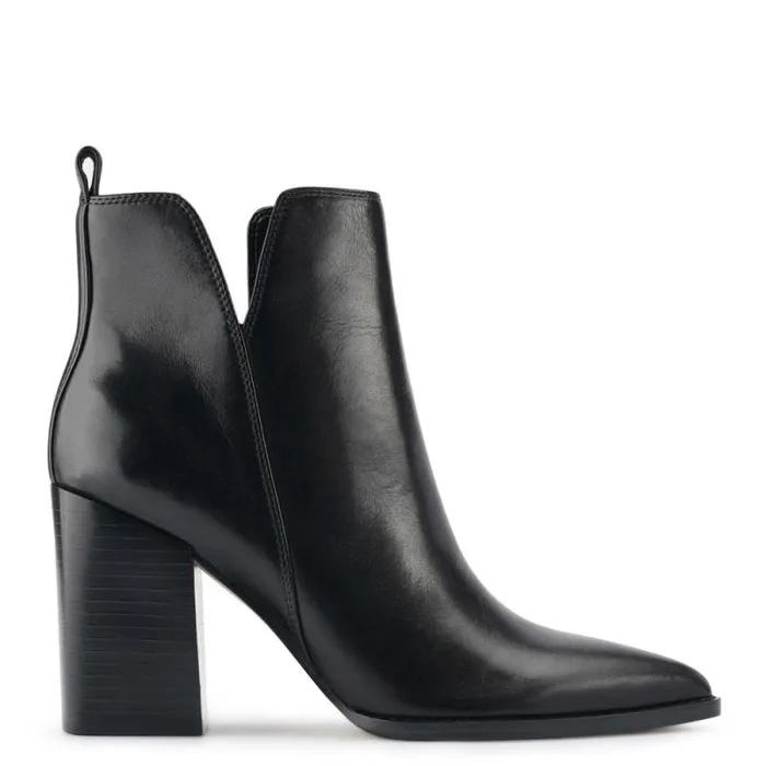 Birds Block Heel Booties Black Leather Women Nine West Boots and Booties
