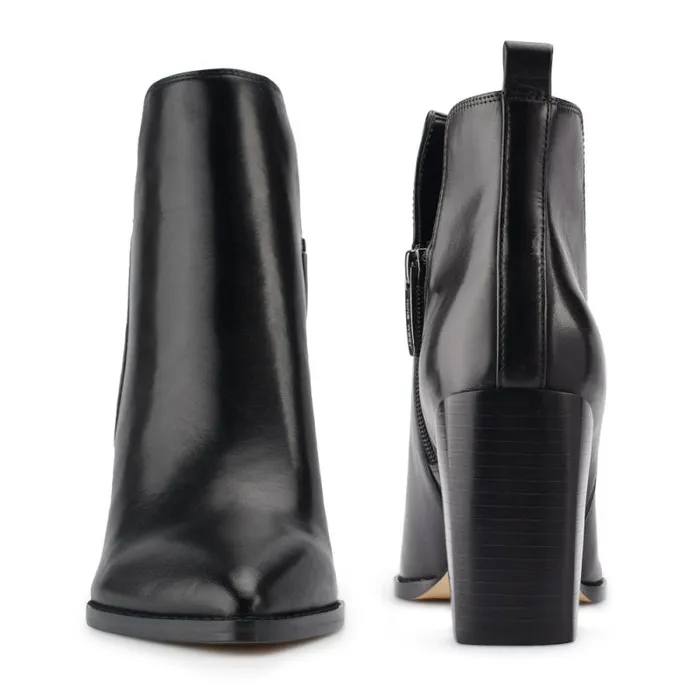 Birds Block Heel Booties Black Leather Women Nine West Boots and Booties Birds Block Heel Booties Black Leather Women Nine West Boots and Booties