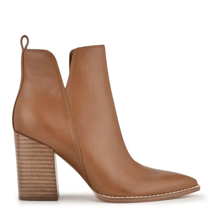 Birds Block Heel Booties Caramel Leather Women Nine West Heels