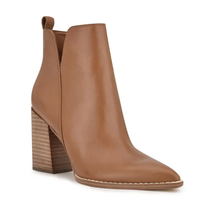 Birds Block Heel Booties Caramel Leather Women Nine West Heels