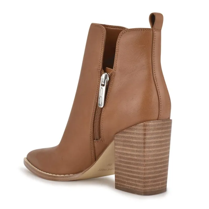 Birds Block Heel Booties Caramel Leather Women Nine West Heels