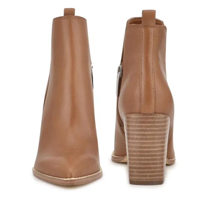 Birds Block Heel Booties Caramel Leather Women Nine West Heels