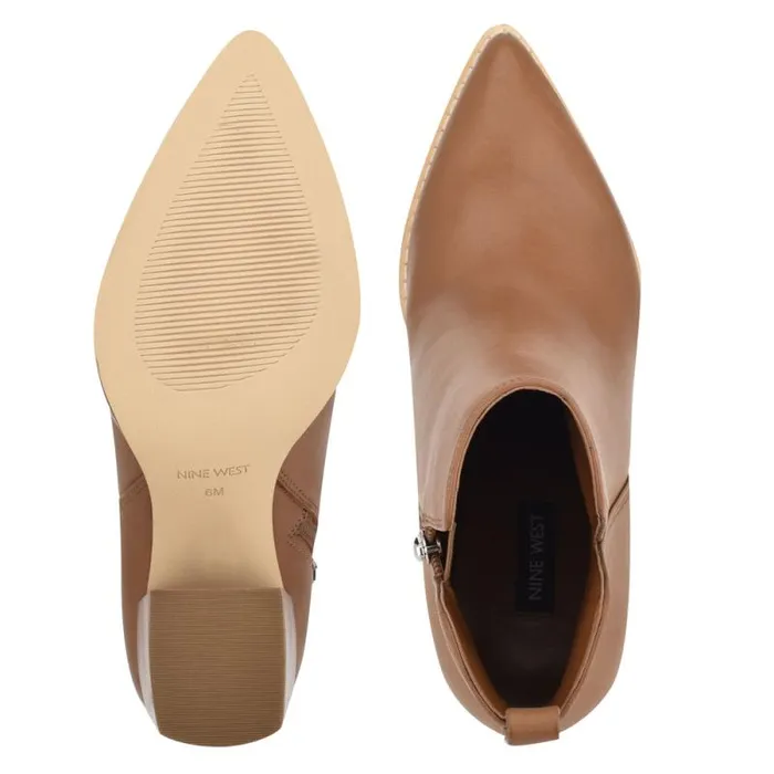 Birds Block Heel Booties Caramel Leather Women Nine West Heels