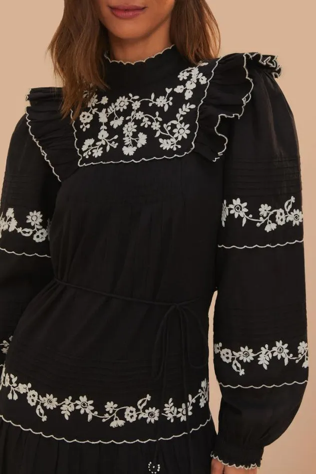 Black And White Embroidered Long Sleeve Maxi Dress Women FARM Rio Maxi Dresses