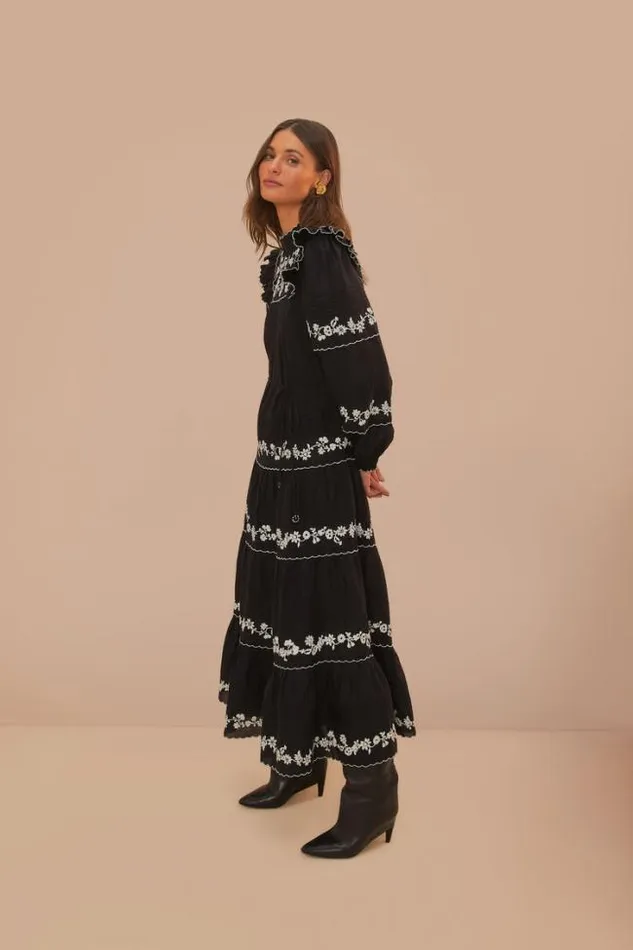 Black And White Embroidered Long Sleeve Maxi Dress Women FARM Rio Maxi Dresses