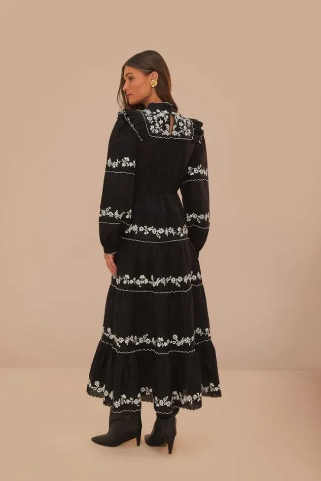 Black And White Embroidered Long Sleeve Maxi Dress Women FARM Rio Maxi Dresses