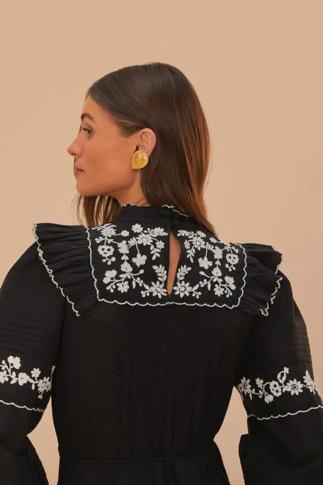 Black And White Embroidered Long Sleeve Maxi Dress Women FARM Rio Maxi Dresses