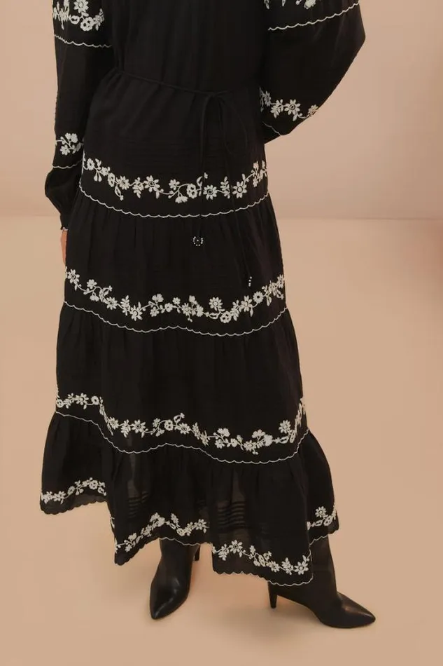 Black And White Embroidered Long Sleeve Maxi Dress Women FARM Rio Maxi Dresses