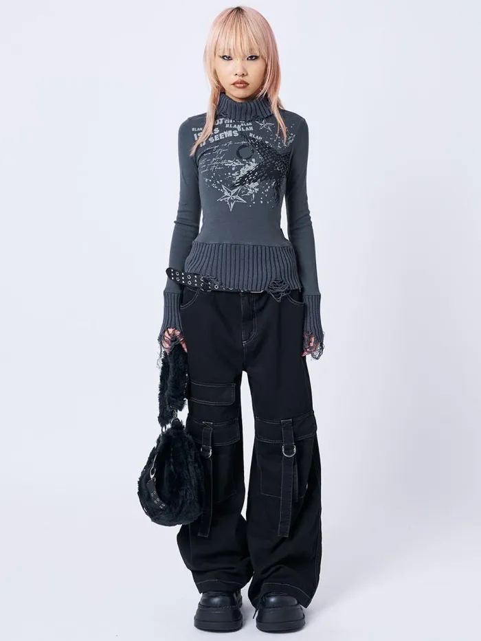 Blah Blah Blah Distressed High Neck Top Women Minga London Tops and TShirts
