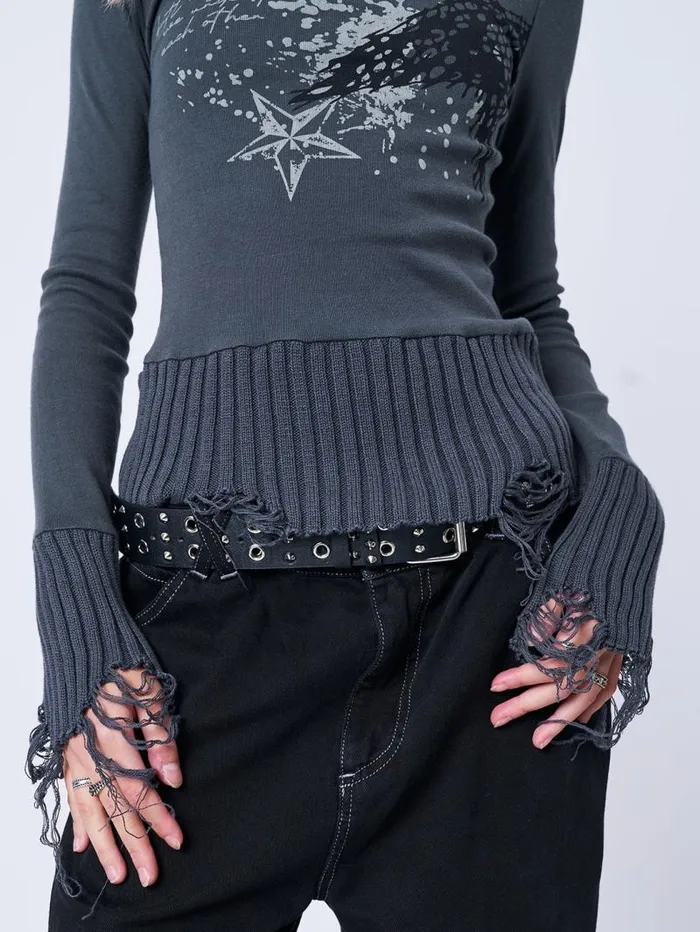 Blah Blah Blah Distressed High Neck Top Women Minga London Tops and TShirts