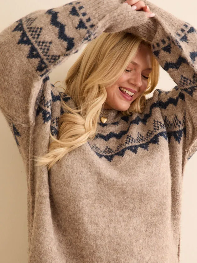 Blaise Fair Isle Oversized Sweater Taupenavy Women Altar039d State Sweaters Cardigans