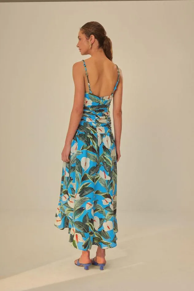 Blue Anthurium Garden Lenzing Ecovero Euroflax Maxi Dress Women FARM Rio Maxi Dresses