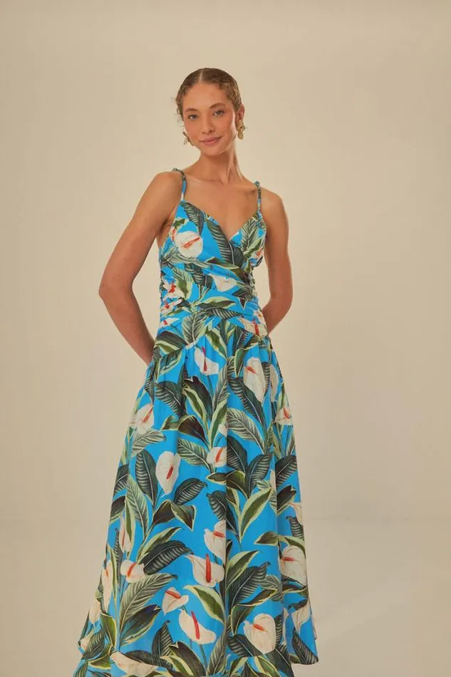 Blue Anthurium Garden Lenzing Ecovero Euroflax Maxi Dress Women FARM Rio Maxi Dresses