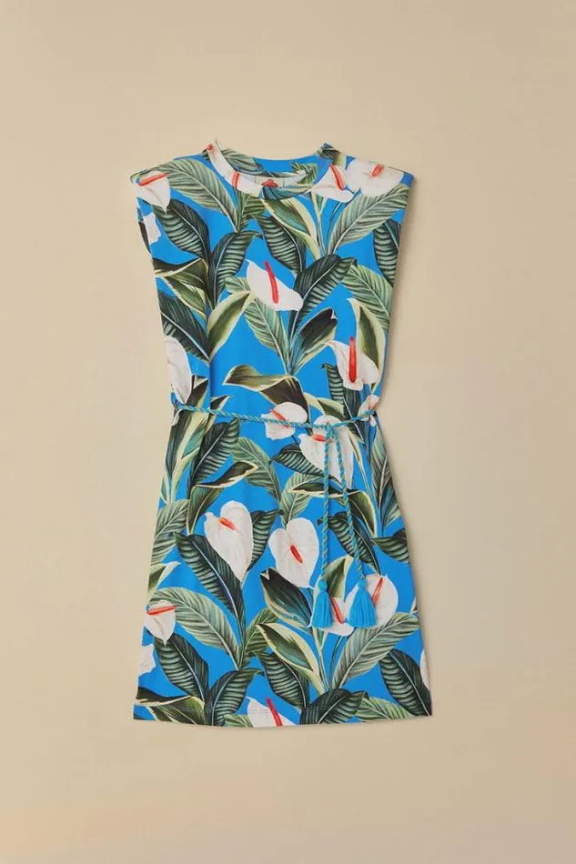 Blue Anthurium Garden Organic Cotton Mini TShirt Dress Women FARM Rio Tshirts