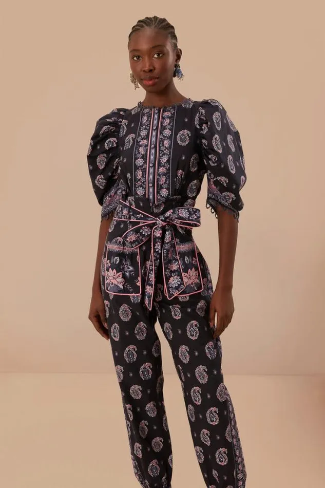 Blue Ayla Short Sleeve Jumpsuit Women FARM Rio Jumpsuits