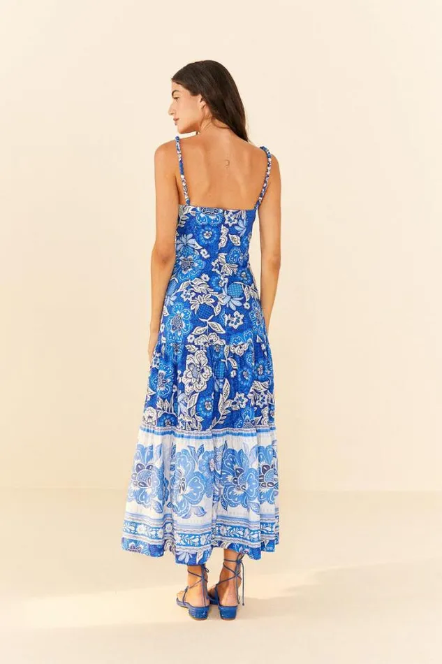 Blue Full Of Flowers Organic Cotton Midi Dress Women FARM Rio Midi Dresses