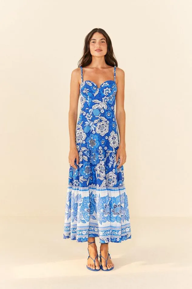 Blue Full Of Flowers Organic Cotton Midi Dress Women FARM Rio Midi Dresses