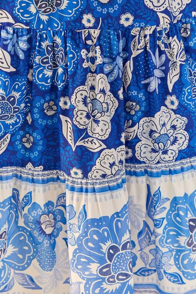 Blue Full Of Flowers Organic Cotton Midi Dress Women FARM Rio Midi Dresses