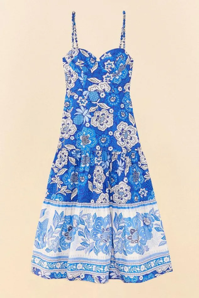 Blue Full Of Flowers Organic Cotton Midi Dress Women FARM Rio Midi Dresses