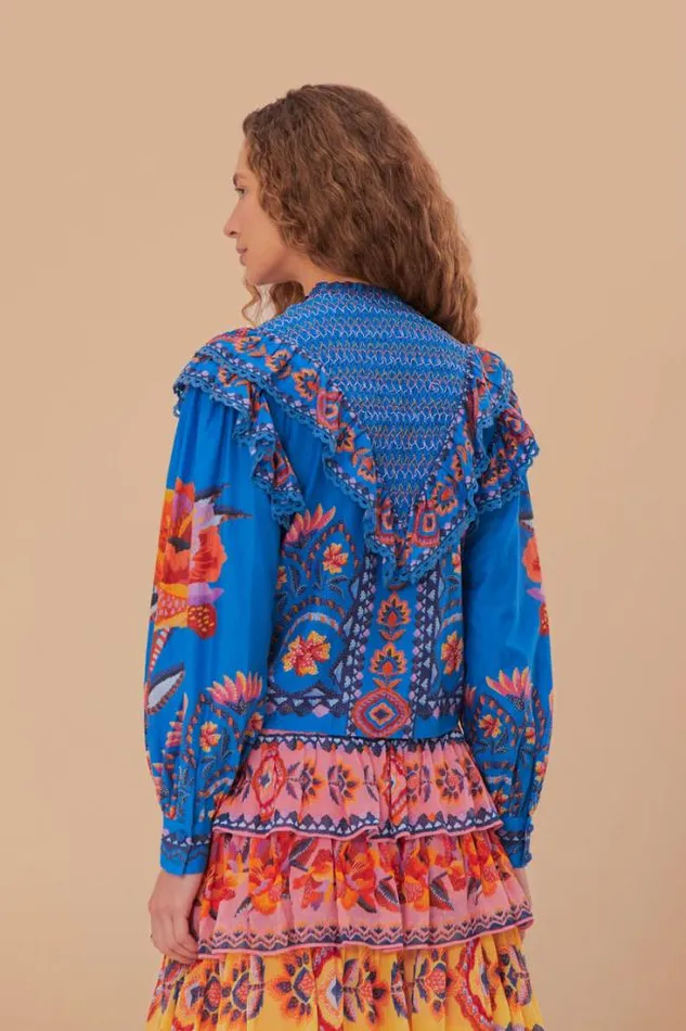 Blue Lucy Floral Tapestry Blouse Women FARM Rio Blouses