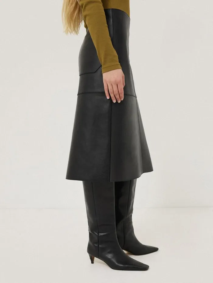 Bonded Leather Skirt Black Women Jigsaw Skirts
