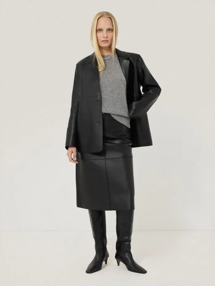 Bonded Leather Skirt Black Women Jigsaw Skirts