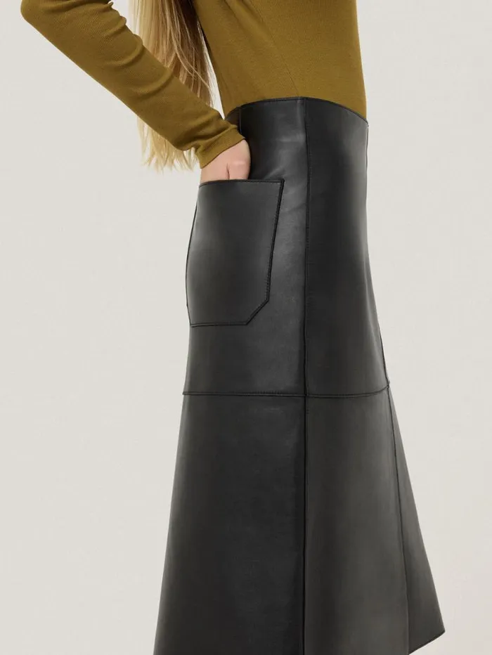 Bonded Leather Skirt Black Women Jigsaw Skirts