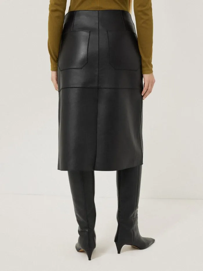 Bonded Leather Skirt Black Women Jigsaw Skirts