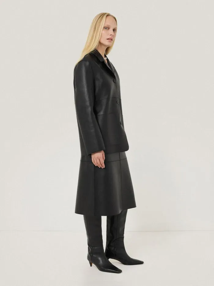 Bonded Leather Skirt Black Women Jigsaw Skirts