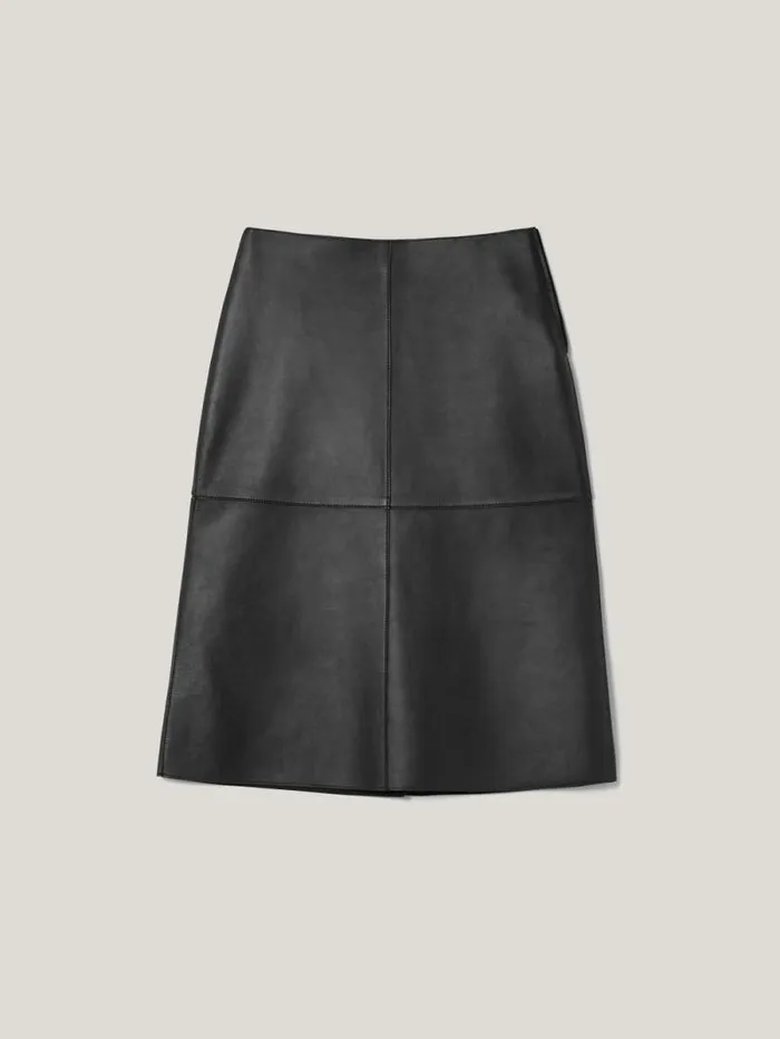 Bonded Leather Skirt Black Women Jigsaw Skirts