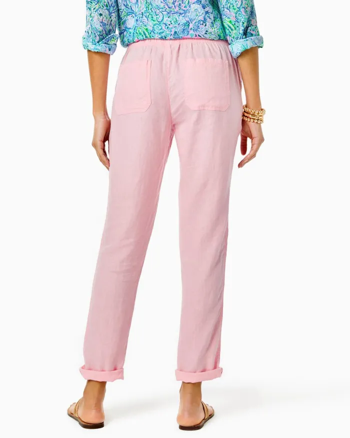 Bottoms Women Lilly Pulitzer 31034 Taron MidRise Linen Pant Pink Blossom