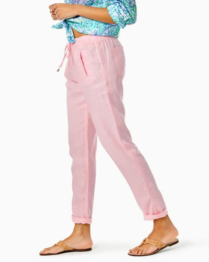 Bottoms Women Lilly Pulitzer 31034 Taron MidRise Linen Pant Pink Blossom Bottoms Women Lilly Pulitzer 31034 Taron MidRise Linen Pant Pink Blossom