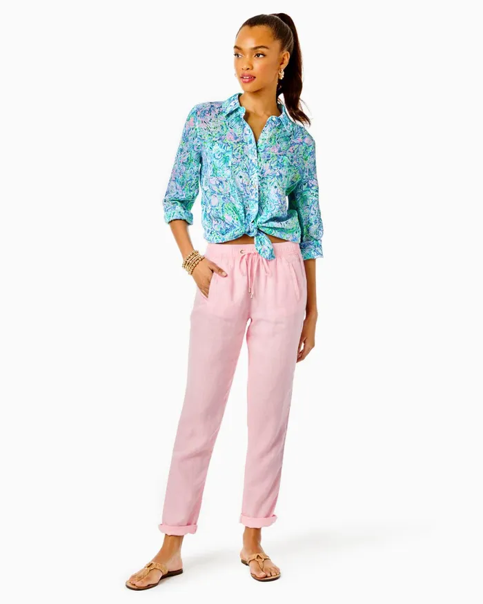 Bottoms Women Lilly Pulitzer 31034 Taron MidRise Linen Pant Pink Blossom Bottoms Women Lilly Pulitzer 31034 Taron MidRise Linen Pant Pink Blossom