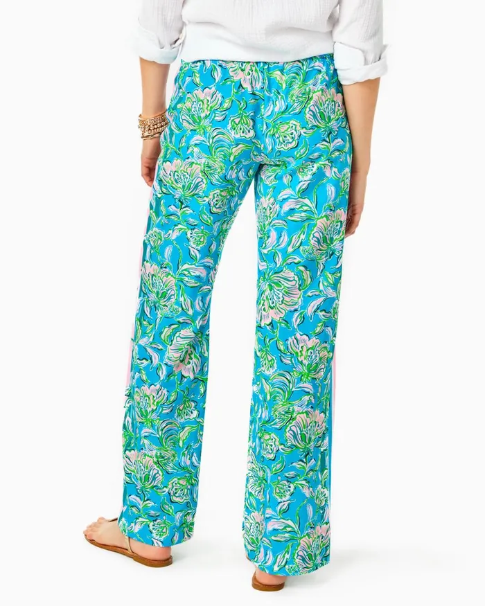 Bottoms Women Lilly Pulitzer 32034 Bal Harbour Palazzo Pant Cumulus Blue Chick Magnet Engineered Pants