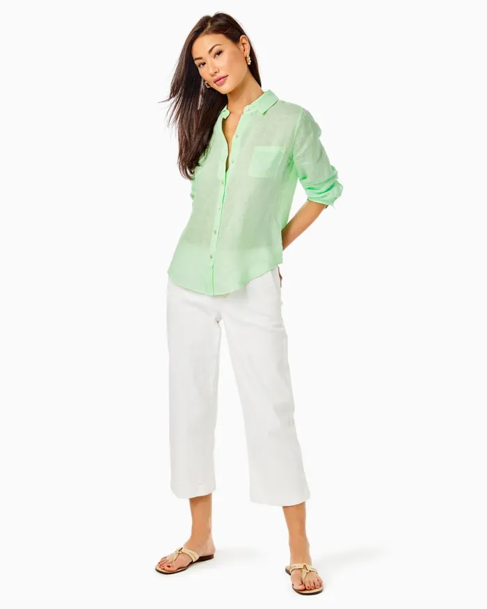 Bottoms Women Lilly Pulitzer 32034 Bal Harbour Palazzo Pant Cumulus Blue Chick Magnet Engineered Pants