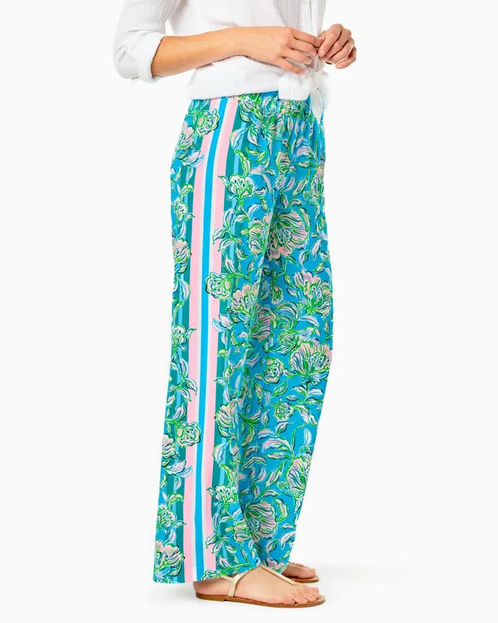 Bottoms Women Lilly Pulitzer 32034 Bal Harbour Palazzo Pant Cumulus Blue Chick Magnet Engineered Pants