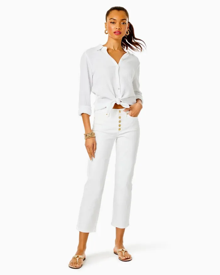Bottoms Women Lilly Pulitzer 32034 Bal Harbour Palazzo Pant Cumulus Blue Chick Magnet Engineered Pants