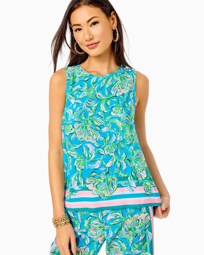 Bottoms Women Lilly Pulitzer 32034 Bal Harbour Palazzo Pant Cumulus Blue Chick Magnet Engineered Pants