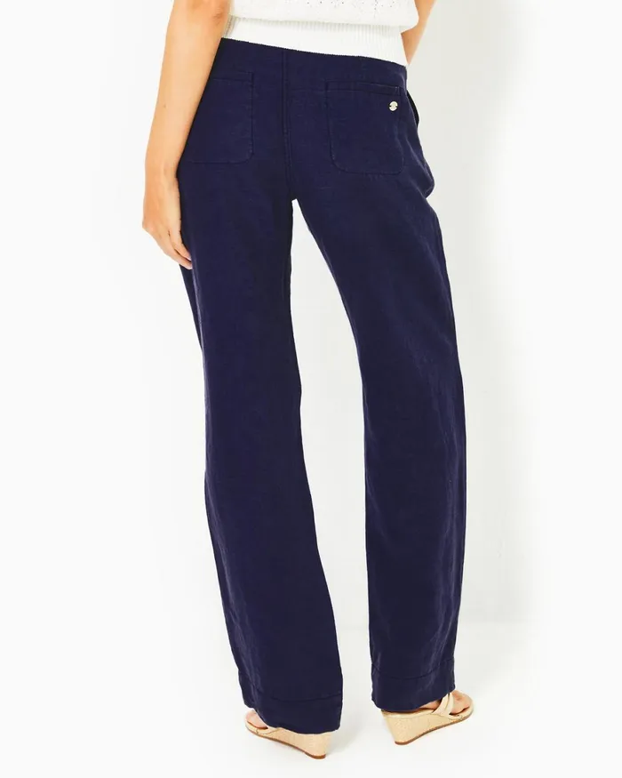 Bottoms Women Lilly Pulitzer 32034 Breeta Linen Trouser True Navy X True Navy