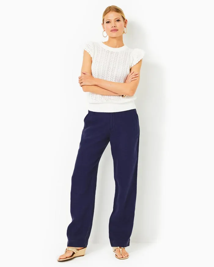 Bottoms Women Lilly Pulitzer 32034 Breeta Linen Trouser True Navy X True Navy Bottoms Women Lilly Pulitzer 32034 Breeta Linen Trouser True Navy X True Navy